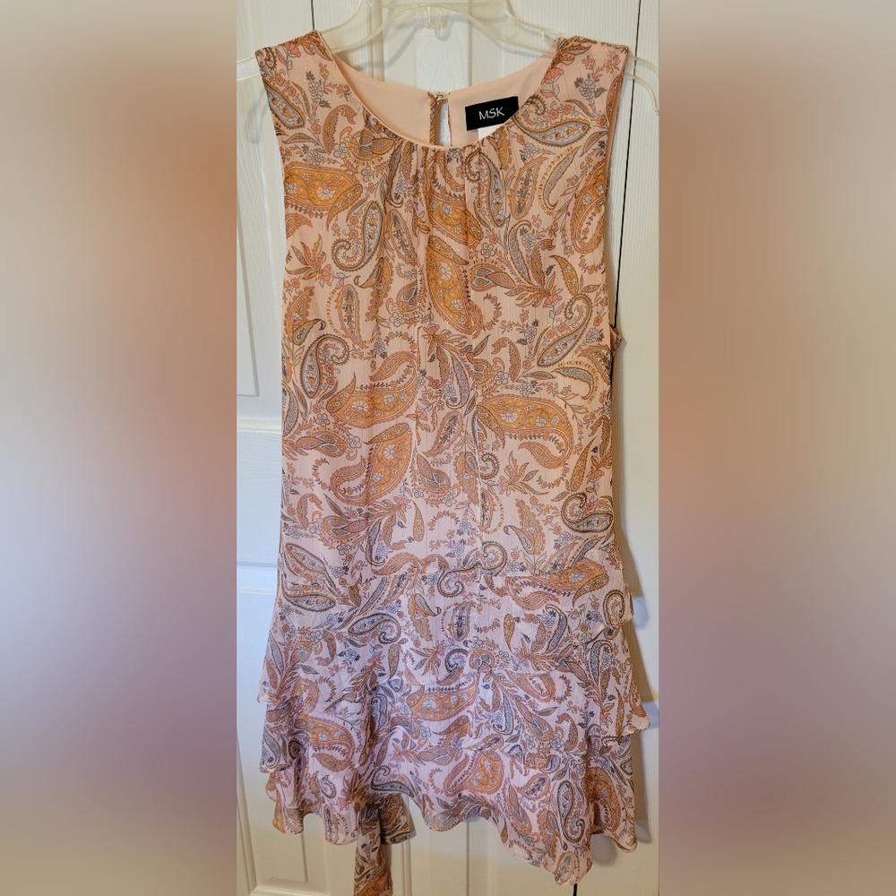 NWOT MSK sleeveless tiered sheath dress, fully lined, size large